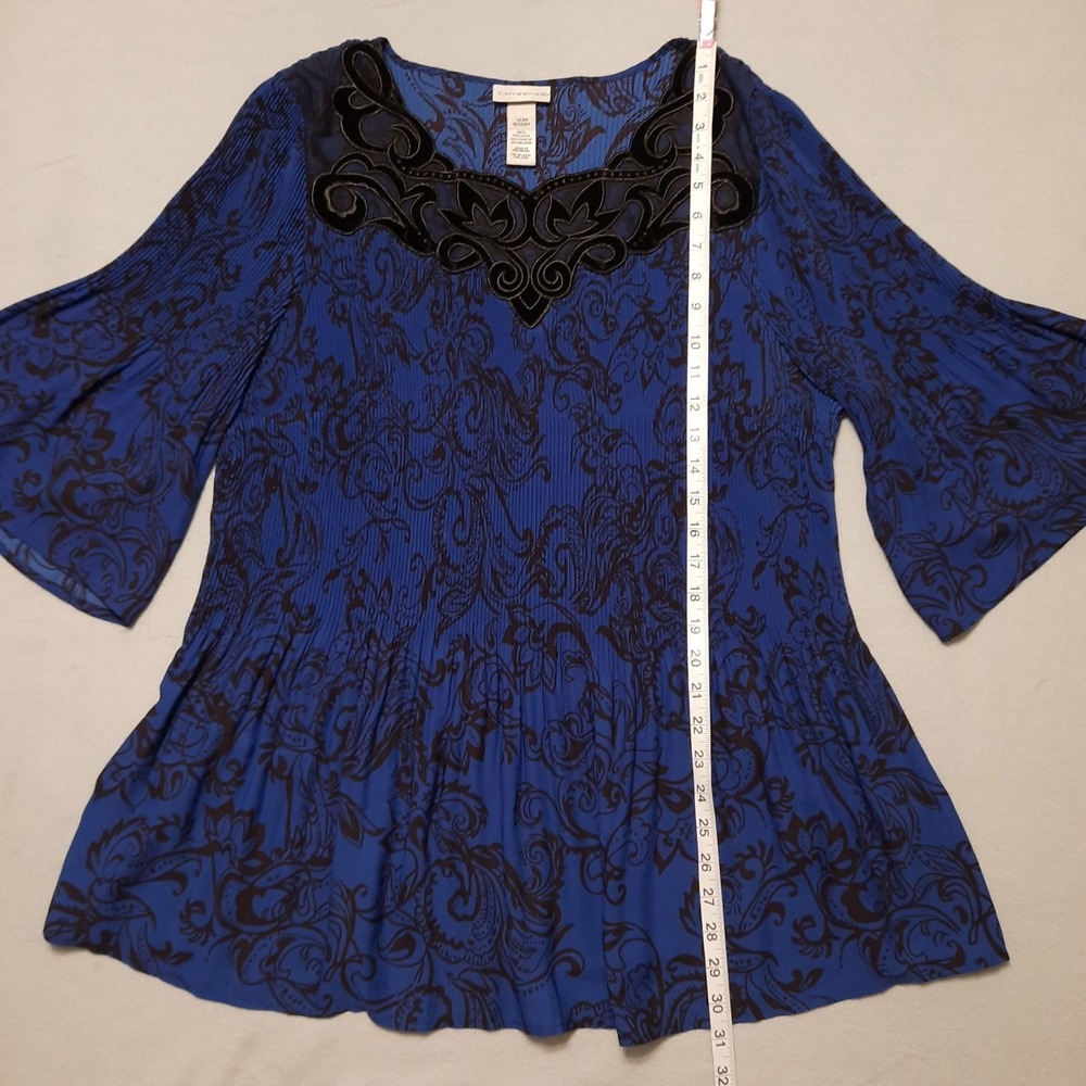 Catherines Pleated Paisley Tunic Top Velvet Mesh Trim Womens 1XP Whimsigoth Boho - Picture 12 of 13